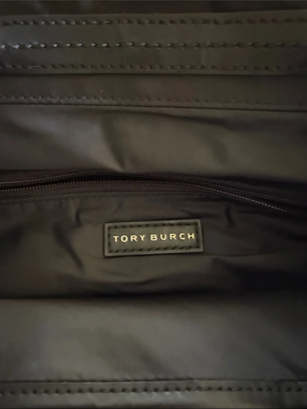 Tory Burch Black Nylon Drawstring Backpack with Front Buckle Pockets